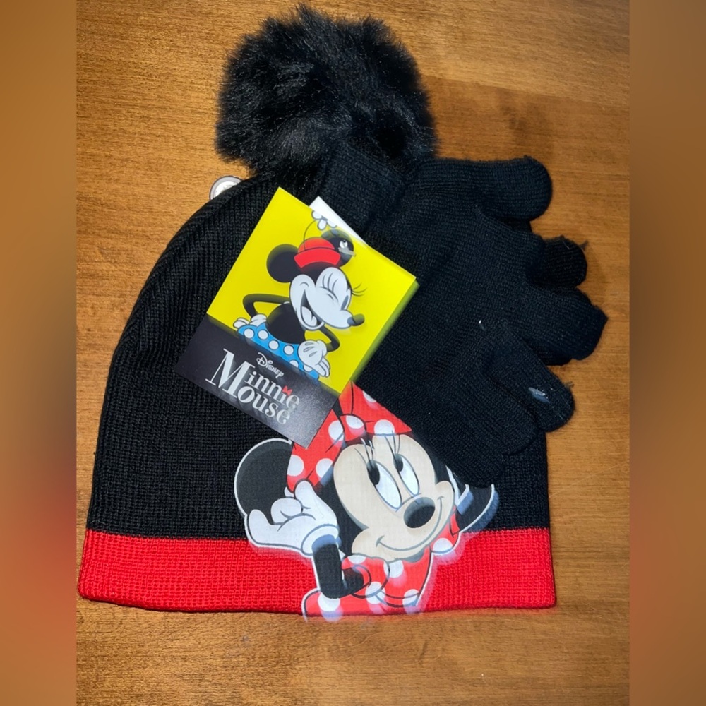 Disney Minnie Mouse Black and Red Kids Winter Hat Set - NWT